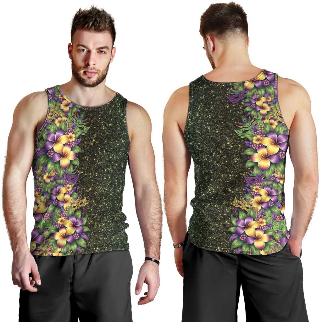Hawaii Mardi Gras Men Tank Top Tropical Flowers Glitter Style