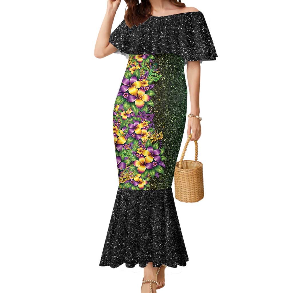 Hawaii Mardi Gras Mermaid Dress Tropical Flowers Glitter Style