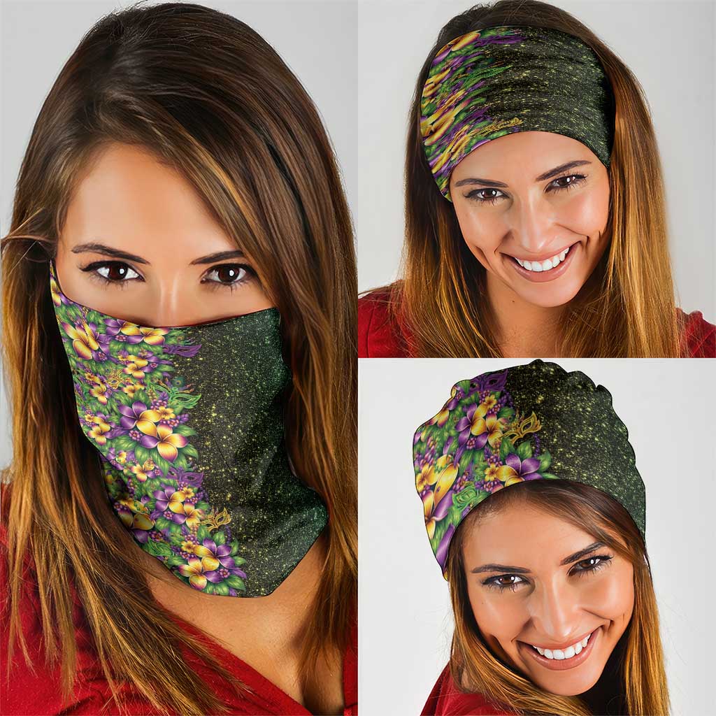 Hawaii Mardi Gras Neck Gaiter Tropical Flowers Glitter Style