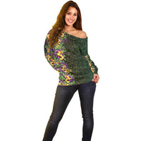 Hawaii Mardi Gras Off Shoulder Sweater Tropical Flowers Glitter Style LT05 - Polynesian Pride