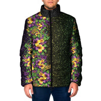 Hawaii Mardi Gras Padded Jacket Tropical Flowers Glitter Style