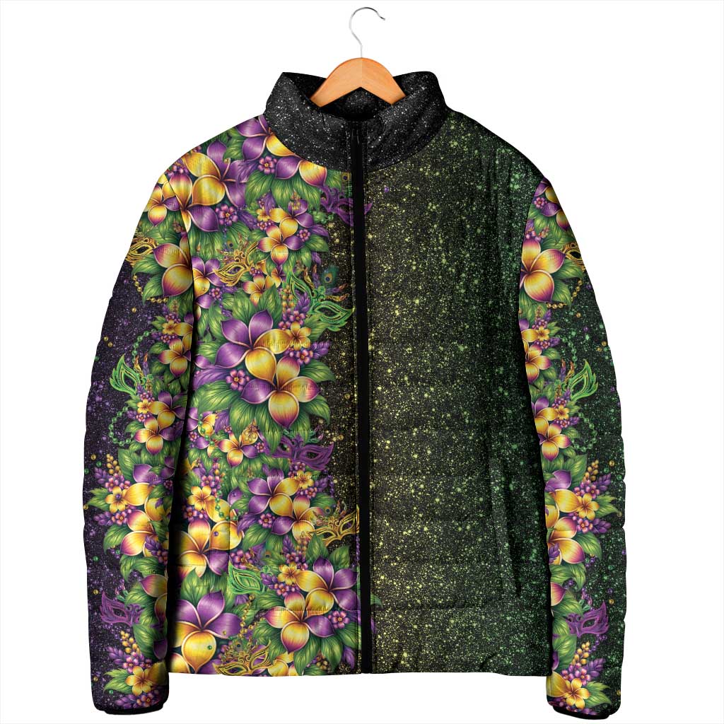 Hawaii Mardi Gras Padded Jacket Tropical Flowers Glitter Style