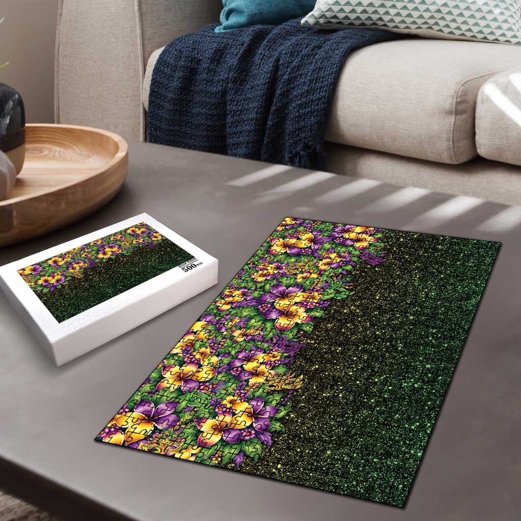 Hawaii Mardi Gras Puzzle Tropical Flowers Glitter Style