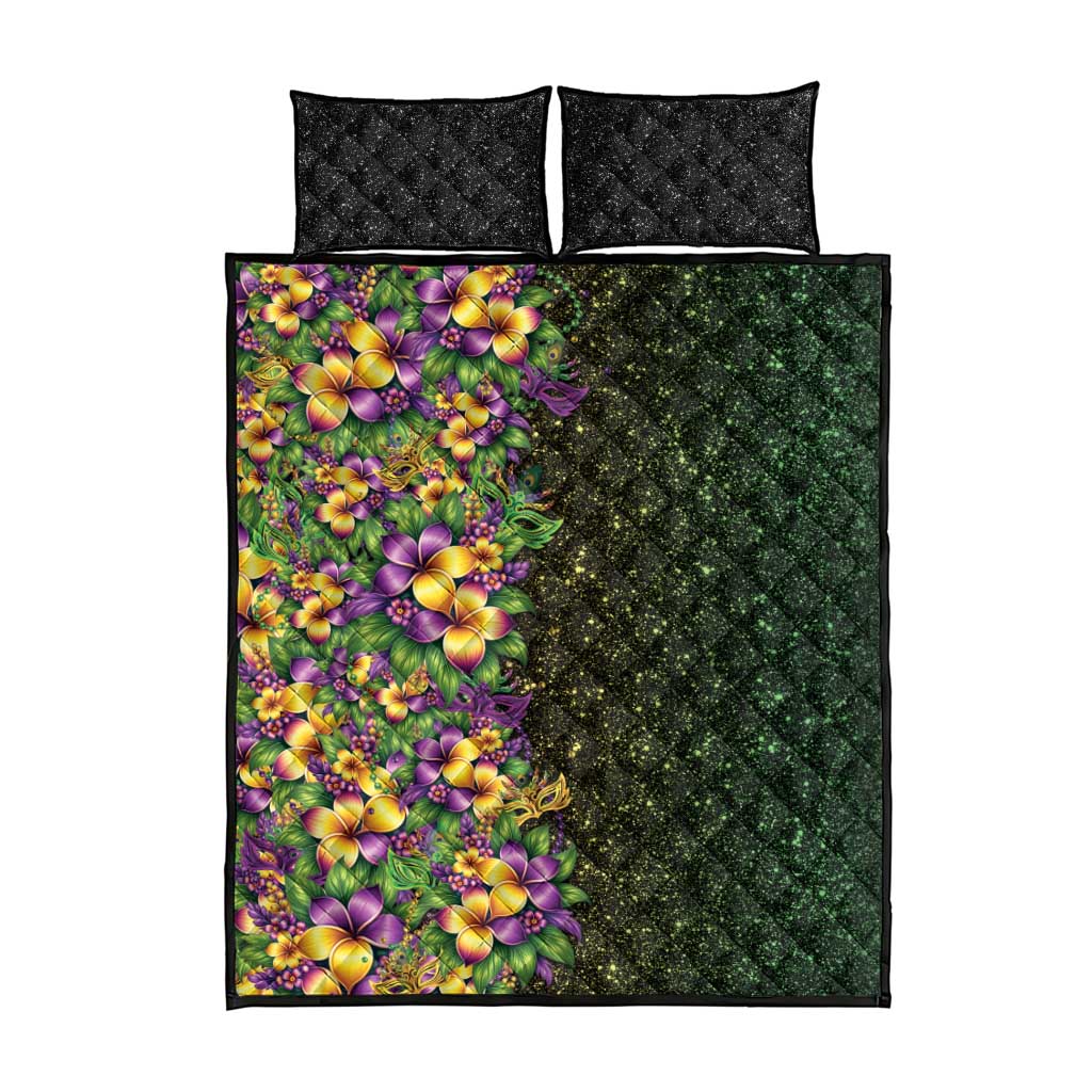 Hawaii Mardi Gras Quilt Bed Set Tropical Flowers Glitter Style