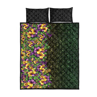 Hawaii Mardi Gras Quilt Bed Set Tropical Flowers Glitter Style
