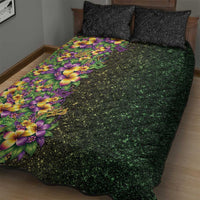 Hawaii Mardi Gras Quilt Bed Set Tropical Flowers Glitter Style