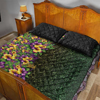 Hawaii Mardi Gras Quilt Bed Set Tropical Flowers Glitter Style
