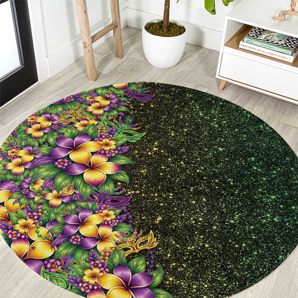 Hawaii Mardi Gras Round Carpet Tropical Flowers Glitter Style