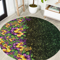 Hawaii Mardi Gras Round Carpet Tropical Flowers Glitter Style