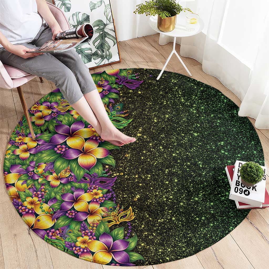 Hawaii Mardi Gras Round Carpet Tropical Flowers Glitter Style