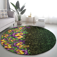 Hawaii Mardi Gras Round Carpet Tropical Flowers Glitter Style