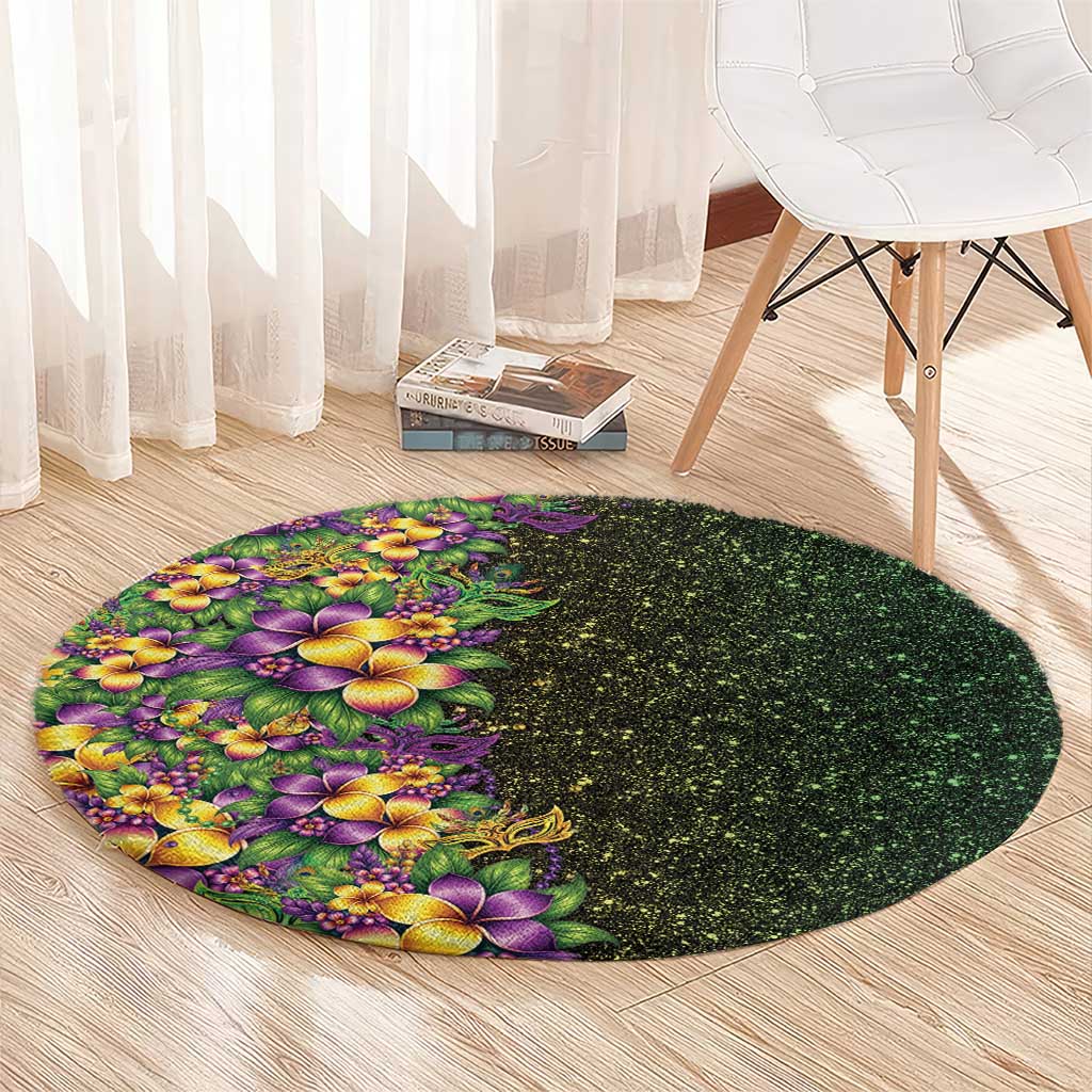 Hawaii Mardi Gras Round Carpet Tropical Flowers Glitter Style