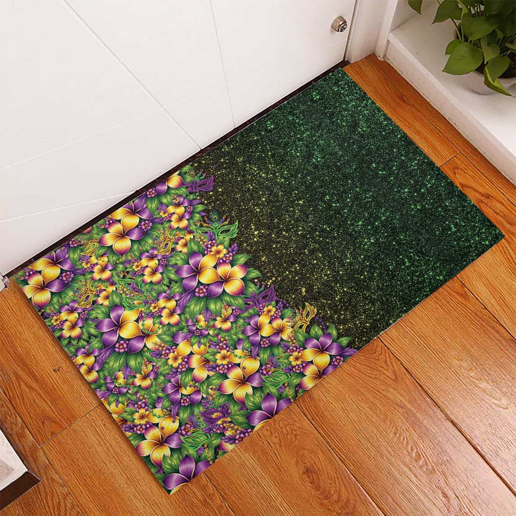 Hawaii Mardi Gras Rubber Doormat Tropical Flowers Glitter Style