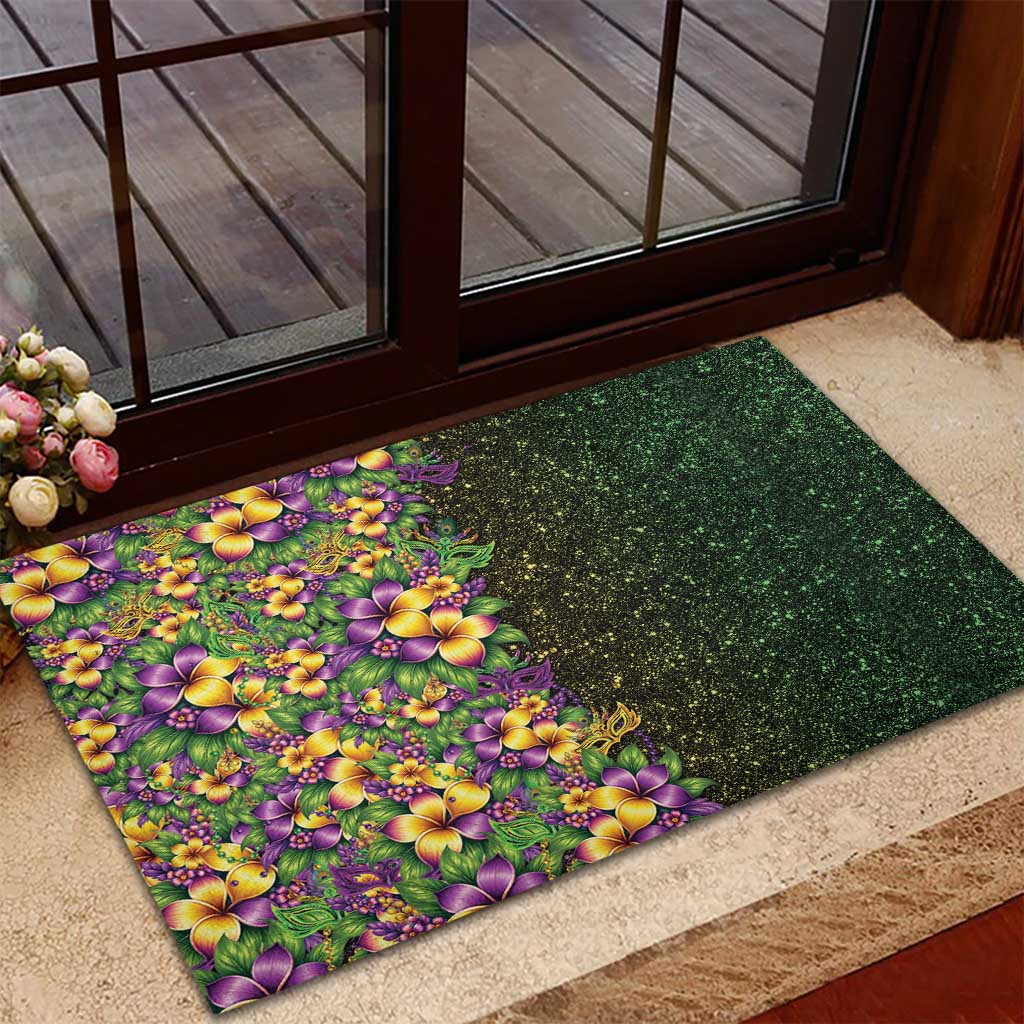 Hawaii Mardi Gras Rubber Doormat Tropical Flowers Glitter Style