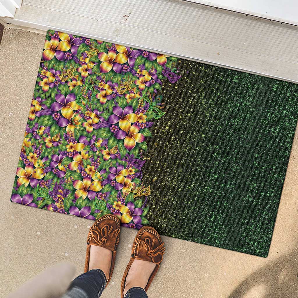 Hawaii Mardi Gras Rubber Doormat Tropical Flowers Glitter Style