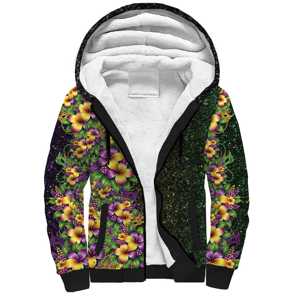 Hawaii Mardi Gras Sherpa Hoodie Tropical Flowers Glitter Style