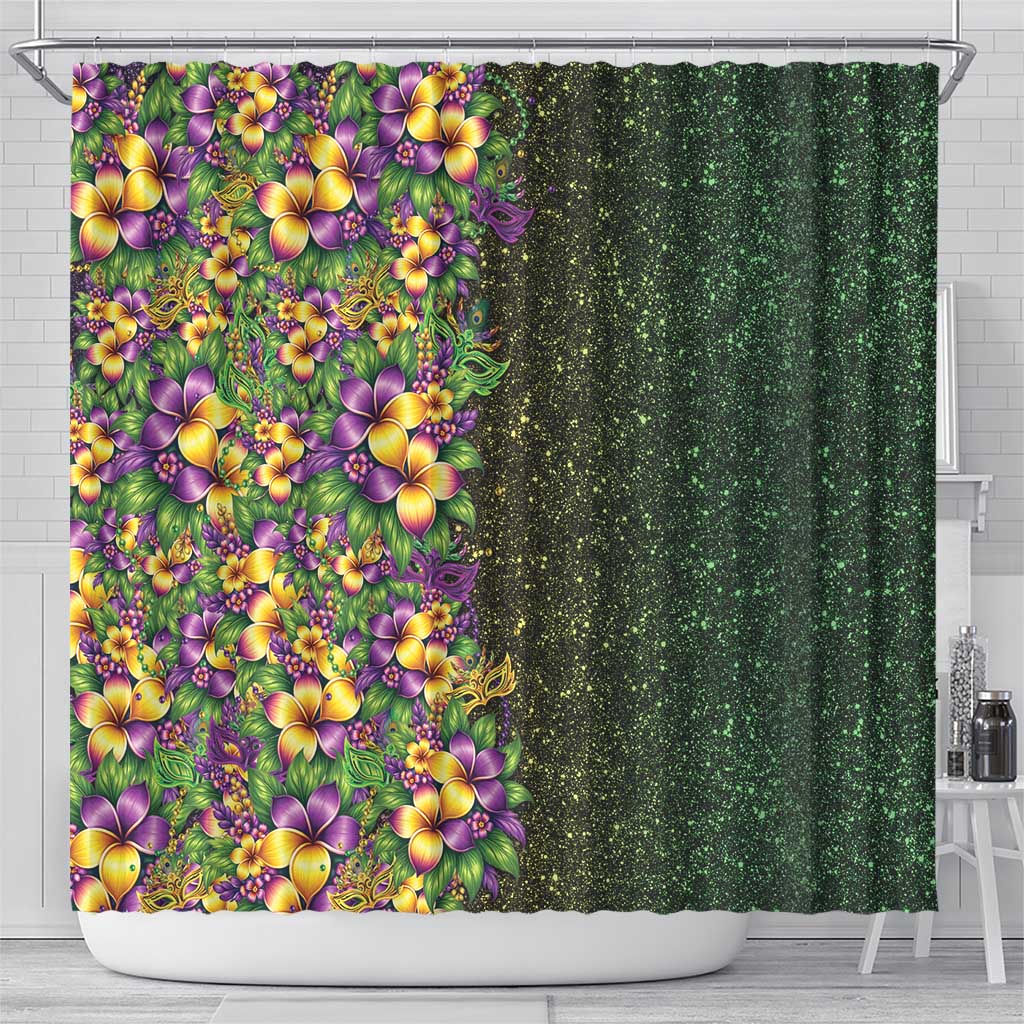 Hawaii Mardi Gras Shower Curtain Tropical Flowers Glitter Style
