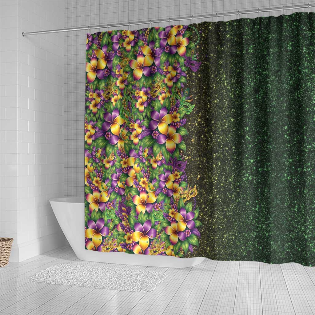 Hawaii Mardi Gras Shower Curtain Tropical Flowers Glitter Style