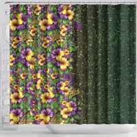 Hawaii Mardi Gras Shower Curtain Tropical Flowers Glitter Style