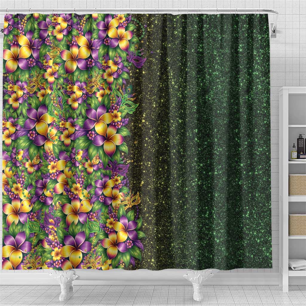 Hawaii Mardi Gras Shower Curtain Tropical Flowers Glitter Style