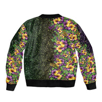 Hawaii Mardi Gras Sleeve Zip Bomber Jacket Tropical Flowers Glitter Style