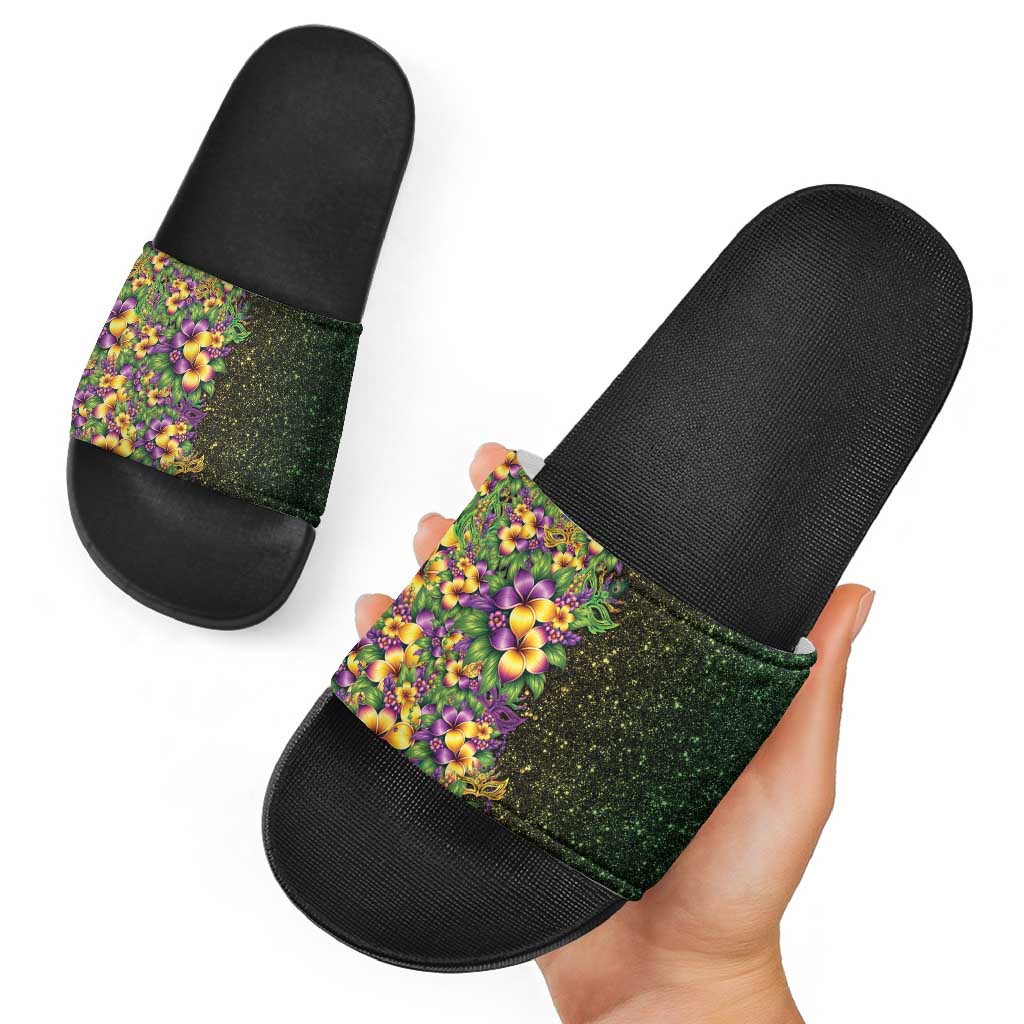 Hawaii Mardi Gras Slide Sandals Tropical Flowers Glitter Style