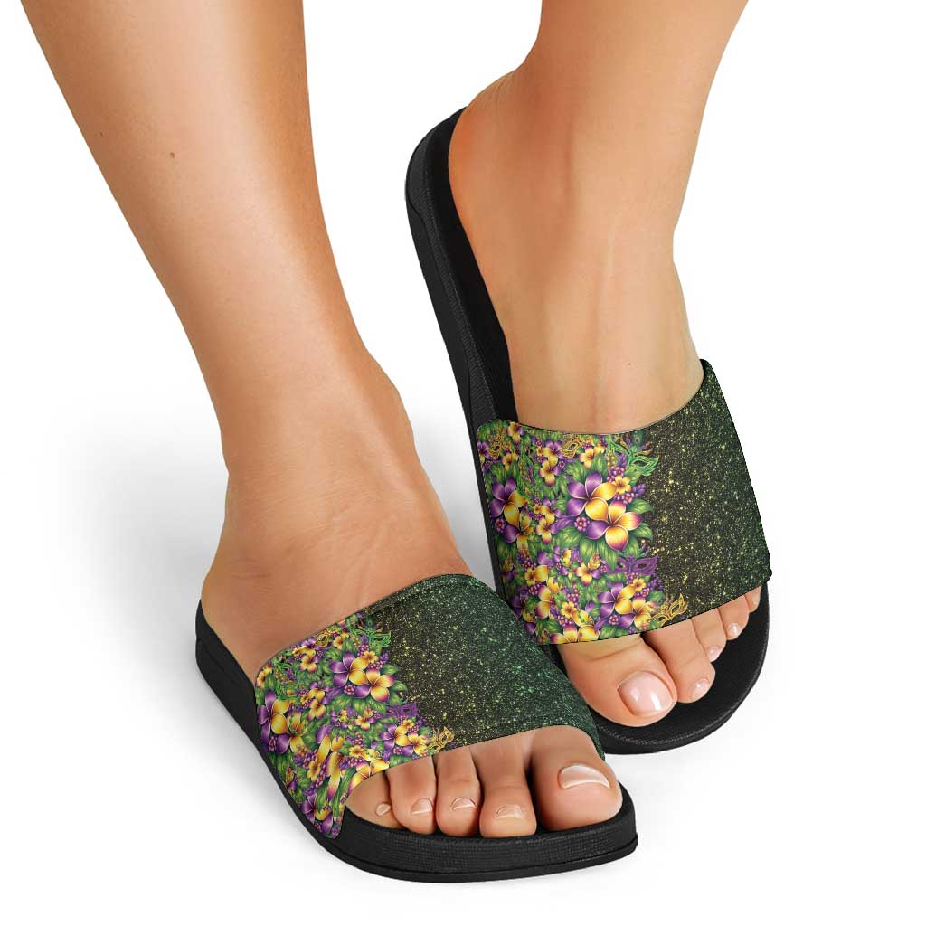Hawaii Mardi Gras Slide Sandals Tropical Flowers Glitter Style