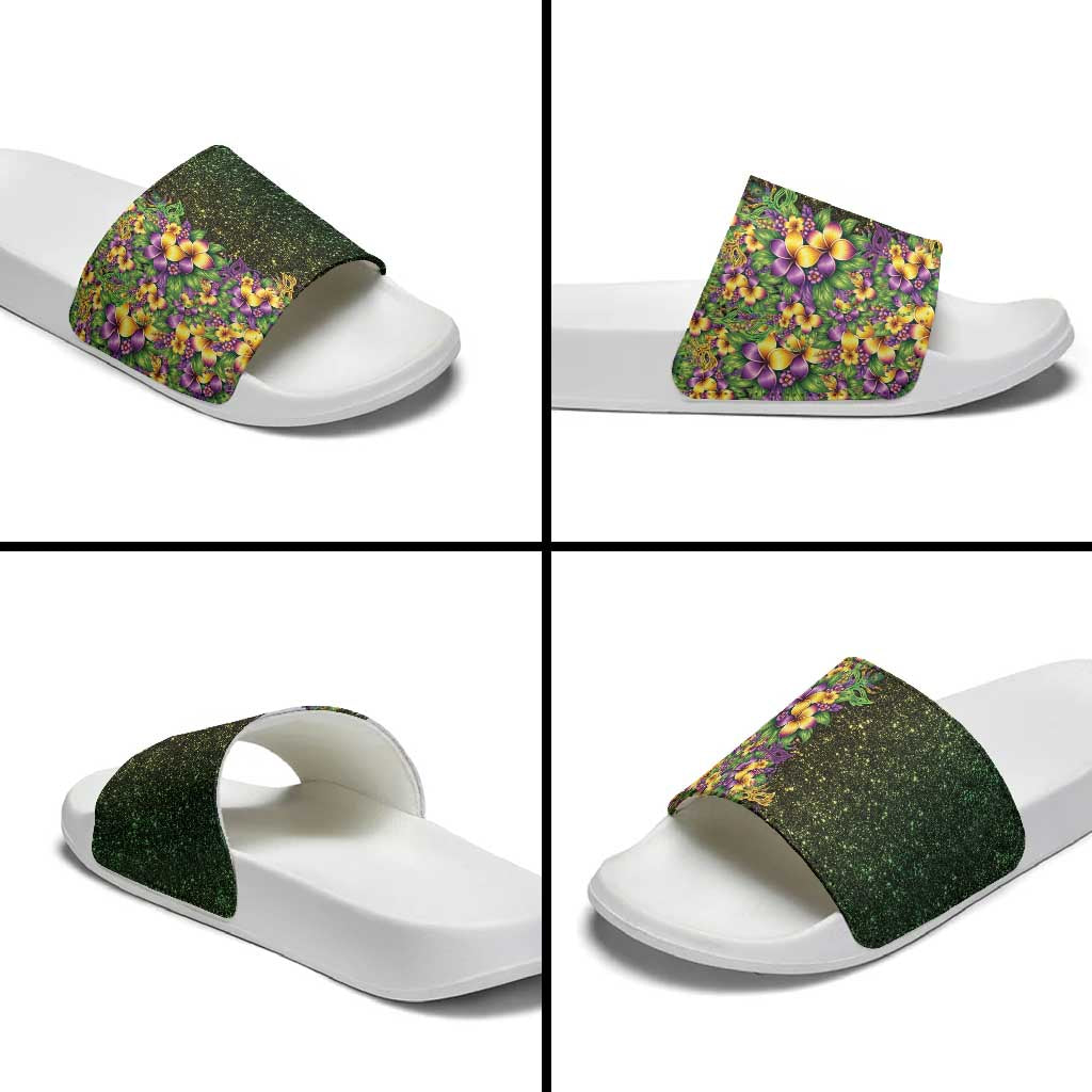 Hawaii Mardi Gras Slide Sandals Tropical Flowers Glitter Style