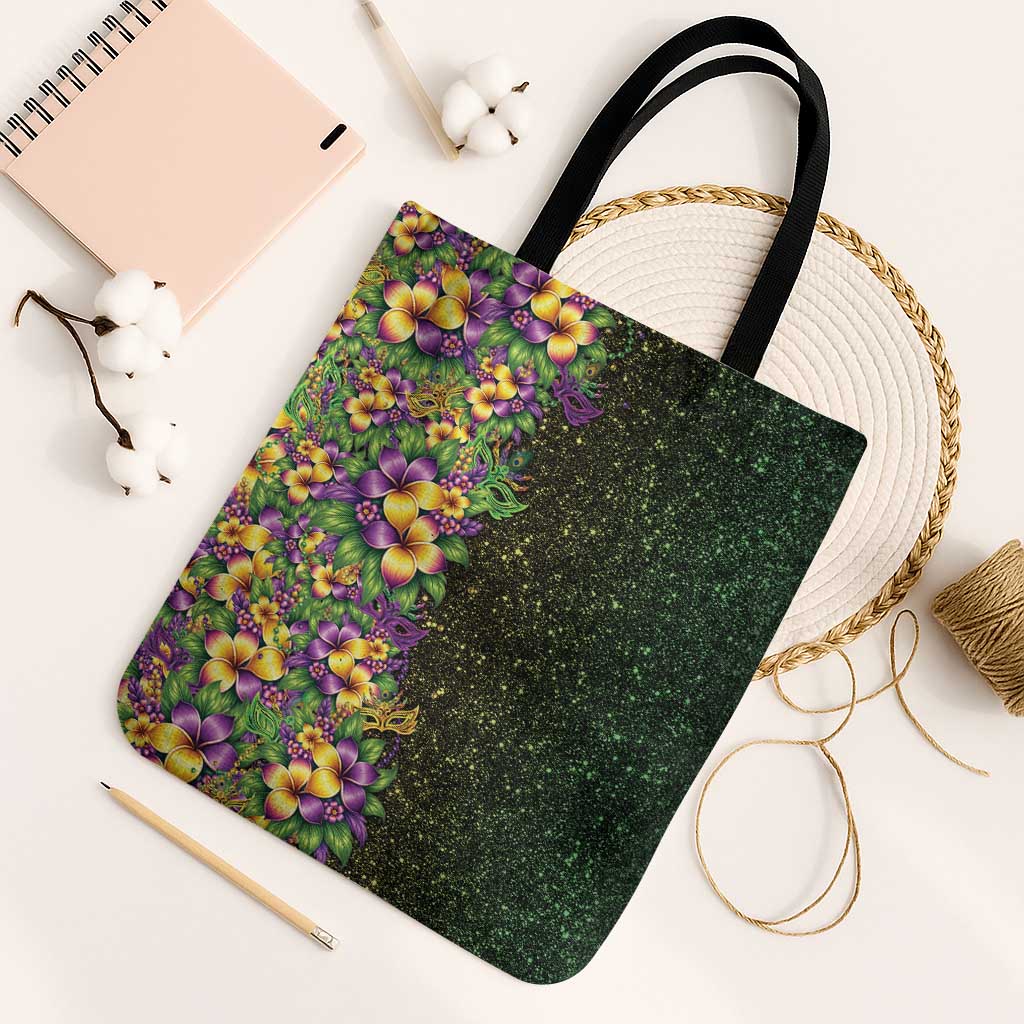Hawaii Mardi Gras Tote Bag Tropical Flowers Glitter Style