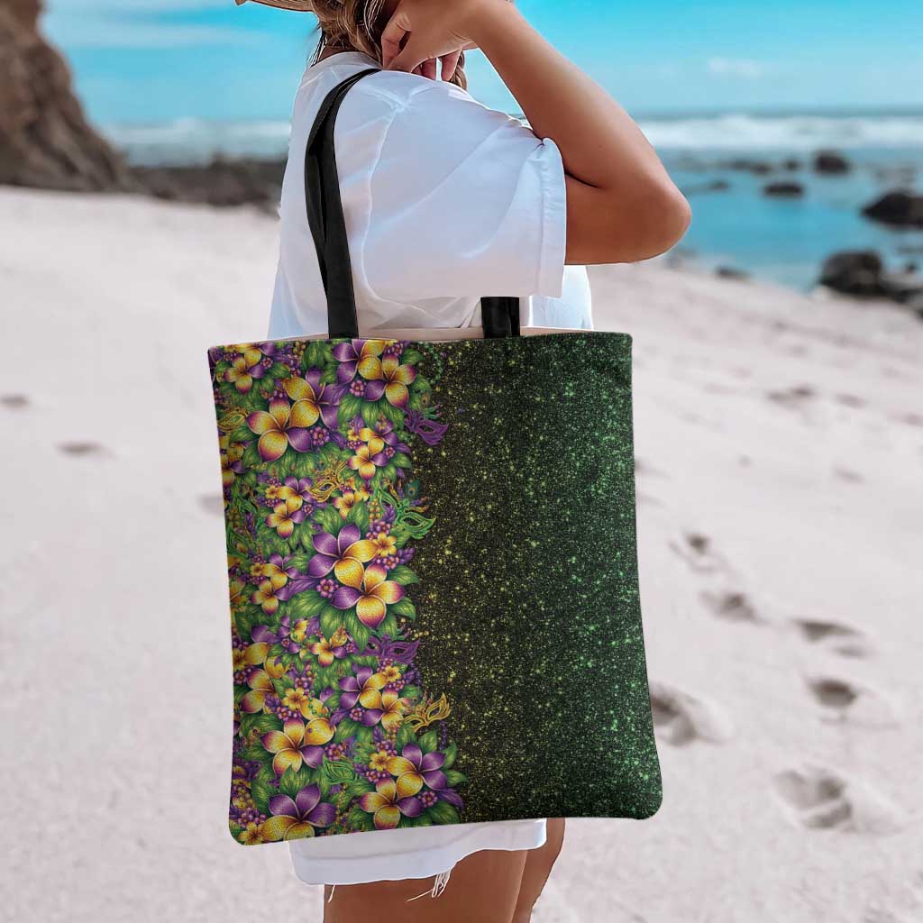 Hawaii Mardi Gras Tote Bag Tropical Flowers Glitter Style