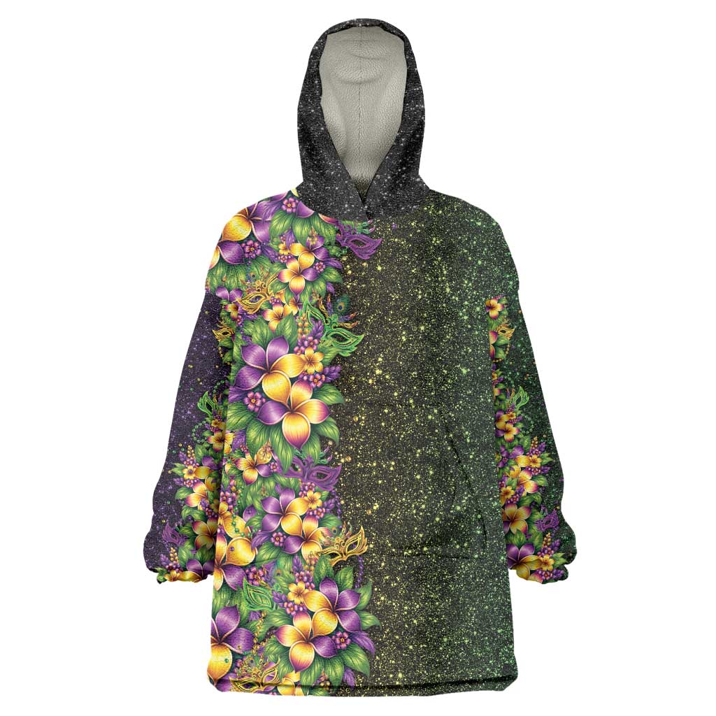 Hawaii Mardi Gras Wearable Blanket Hoodie Tropical Flowers Glitter Style