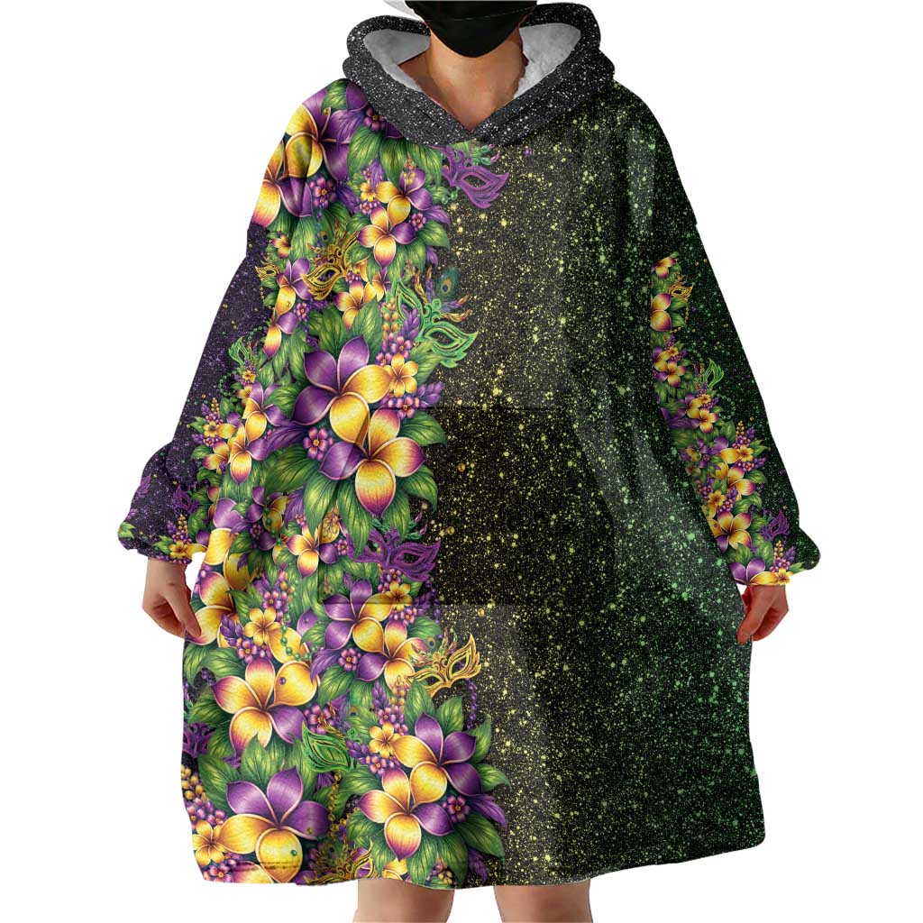 Hawaii Mardi Gras Wearable Blanket Hoodie Tropical Flowers Glitter Style