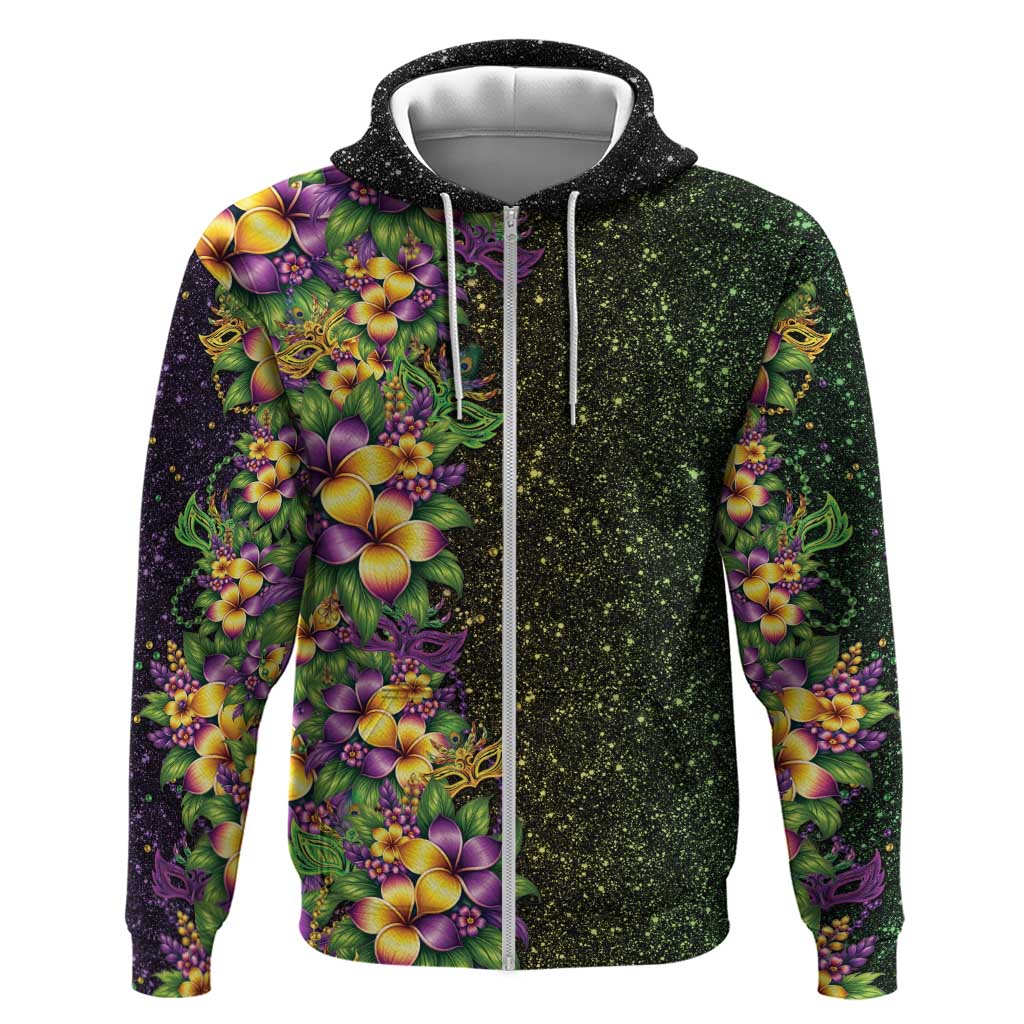 Hawaii Mardi Gras Zip Hoodie Tropical Flowers Glitter Style