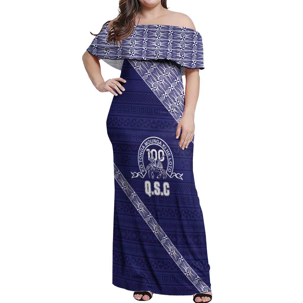 Tonga Queen Salote College Off Shoulder Maxi Dress 100 Years Anniversary Navy Color