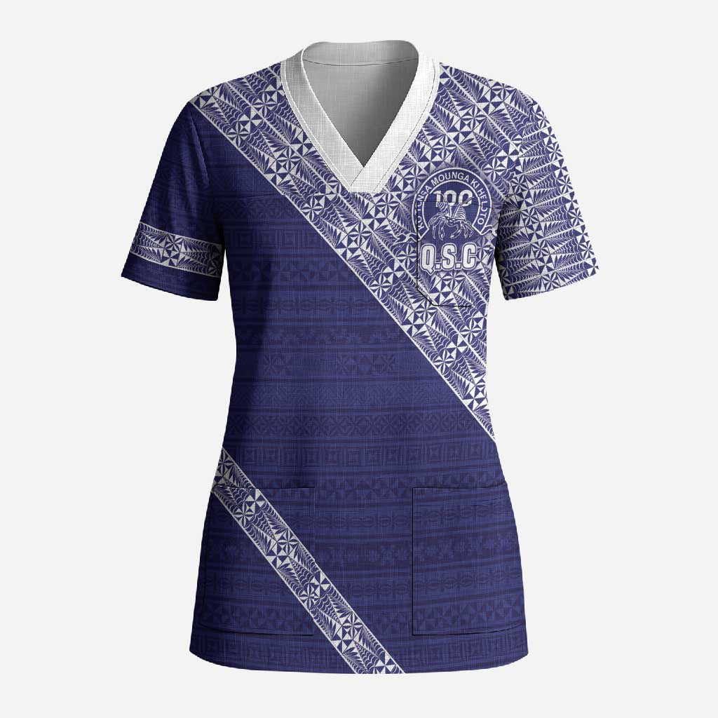 Tonga Queen Salote College Scrub Top 100 Years Anniversary Navy Color