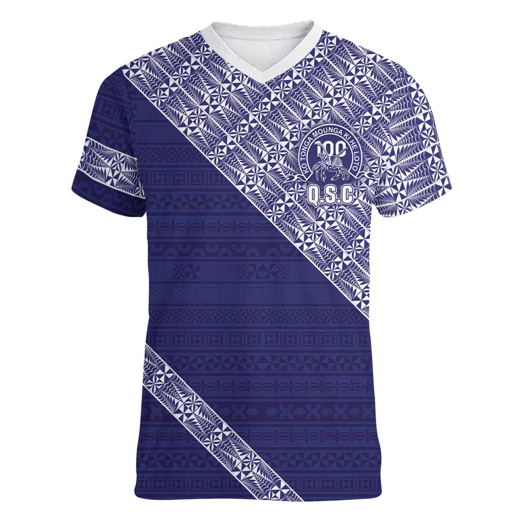 Tonga Queen Salote College Women V-Neck T-Shirt 100 Years Anniversary Navy Color