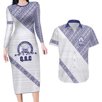 Tonga Queen Salote College Couples Matching Long Sleeve Bodycon Dress and Hawaiian Shirt 100 Years Anniversary White Color