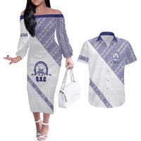 Tonga Queen Salote College Couples Matching Off The Shoulder Long Sleeve Dress and Hawaiian Shirt 100 Years Anniversary White Color