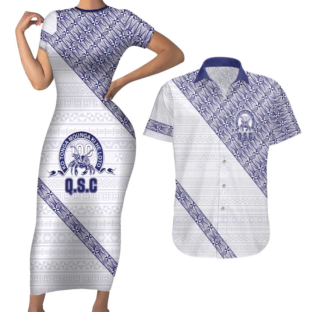 Tonga Queen Salote College Couples Matching Short Sleeve Bodycon Dress and Hawaiian Shirt 100 Years Anniversary White Color