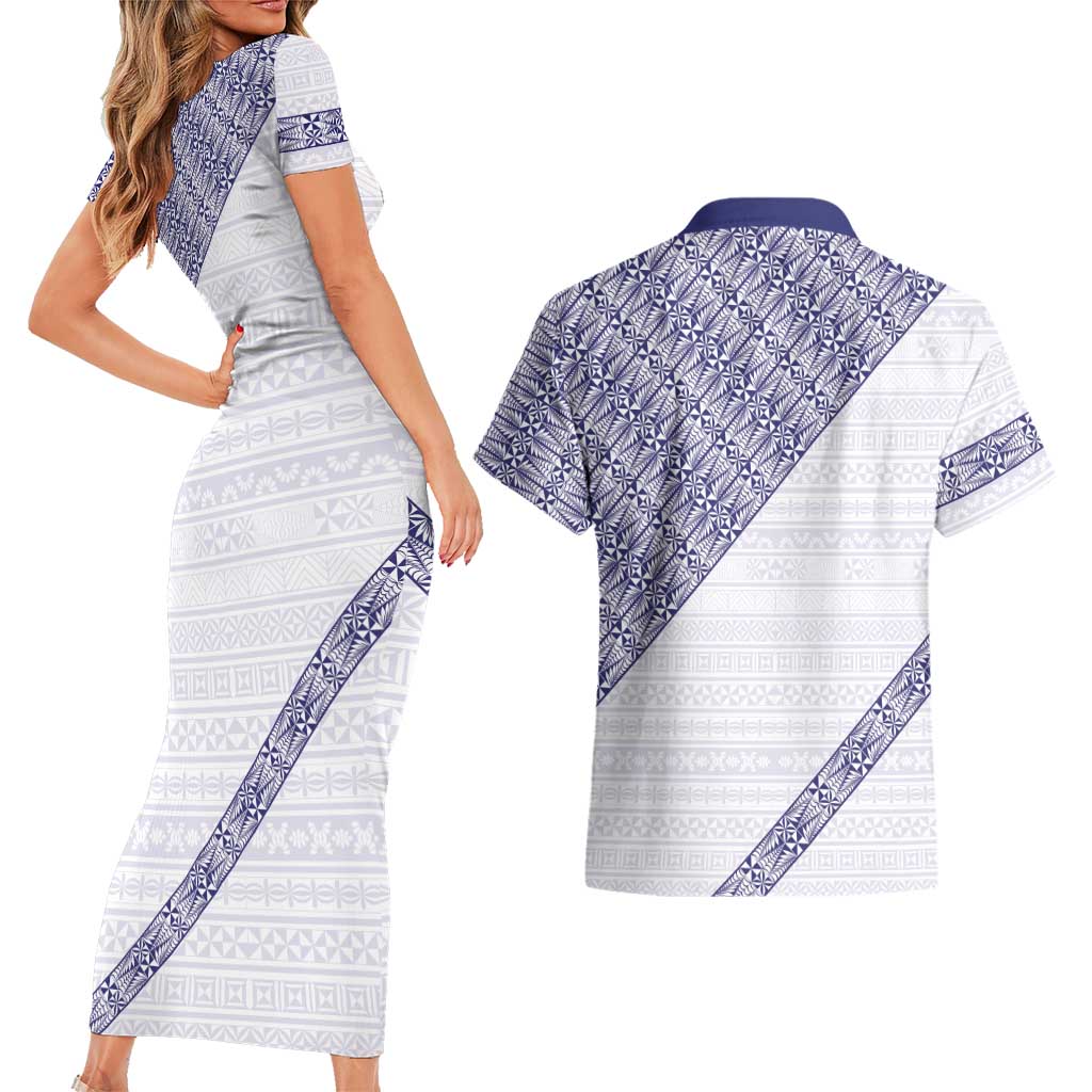 Tonga Queen Salote College Couples Matching Short Sleeve Bodycon Dress and Hawaiian Shirt 100 Years Anniversary White Color