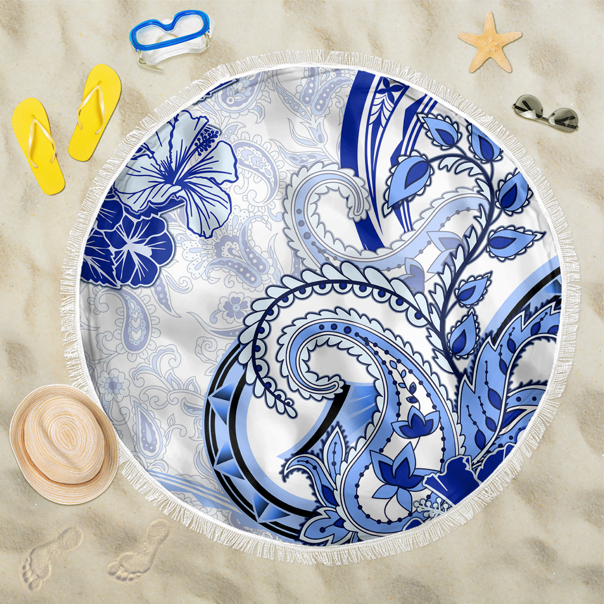 Polynesia Paisley Beach Blanket Mix Navy Polynesian Pattern LT05 One Size 150cm Navy - Polynesian Pride