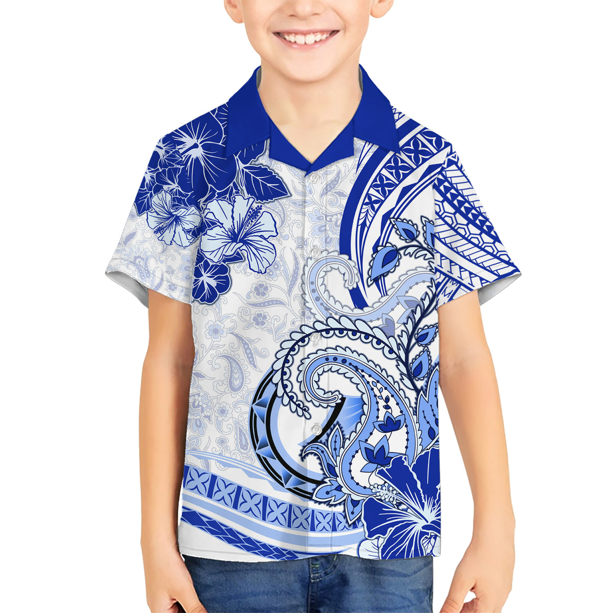 Polynesia Paisley Family Matching Short Sleeve Bodycon Dress and Hawaiian Shirt Mix Navy Polynesian Pattern LT05 Son's Shirt Navy - Polynesian Pride