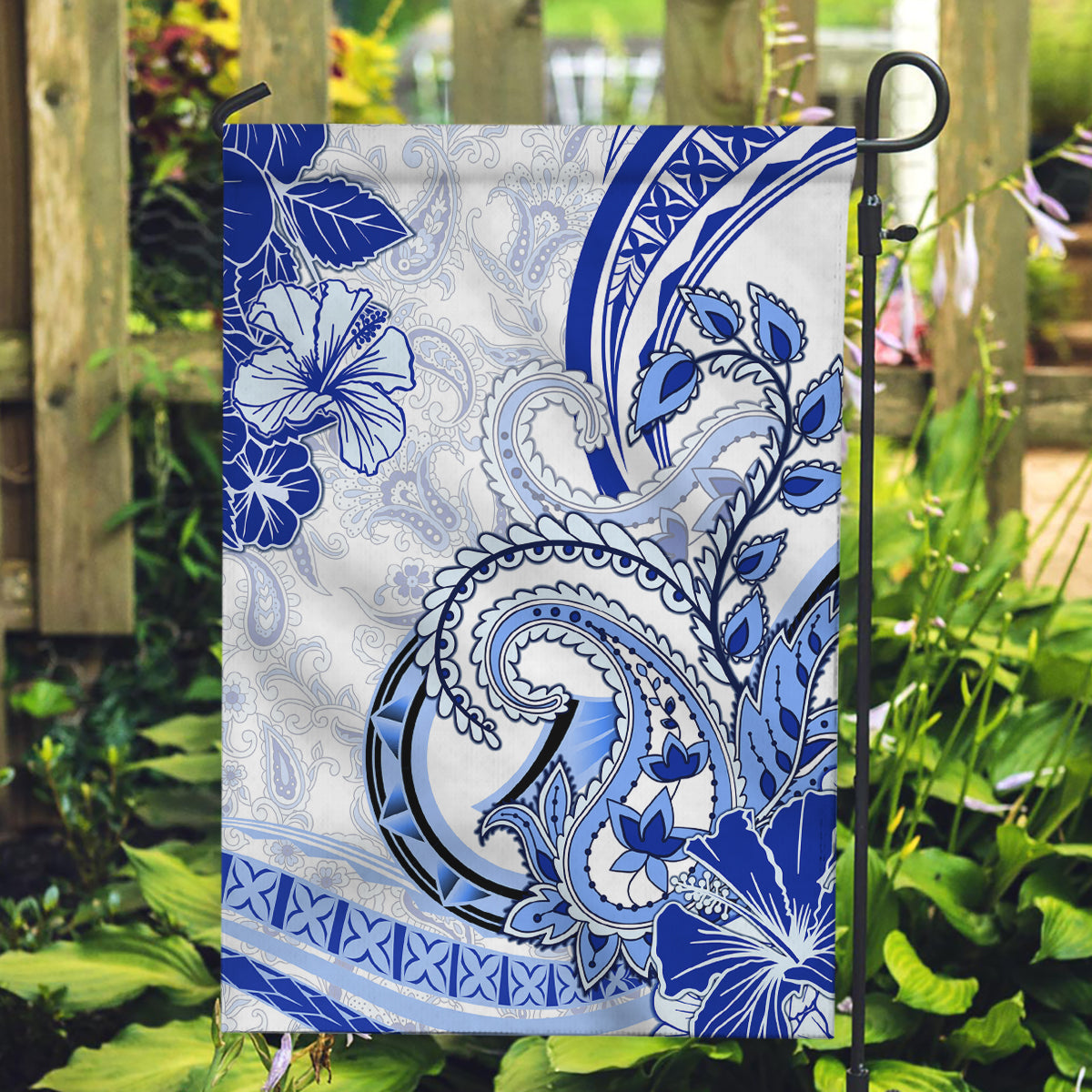 Polynesia Paisley Garden Flag Mix Navy Polynesian Pattern