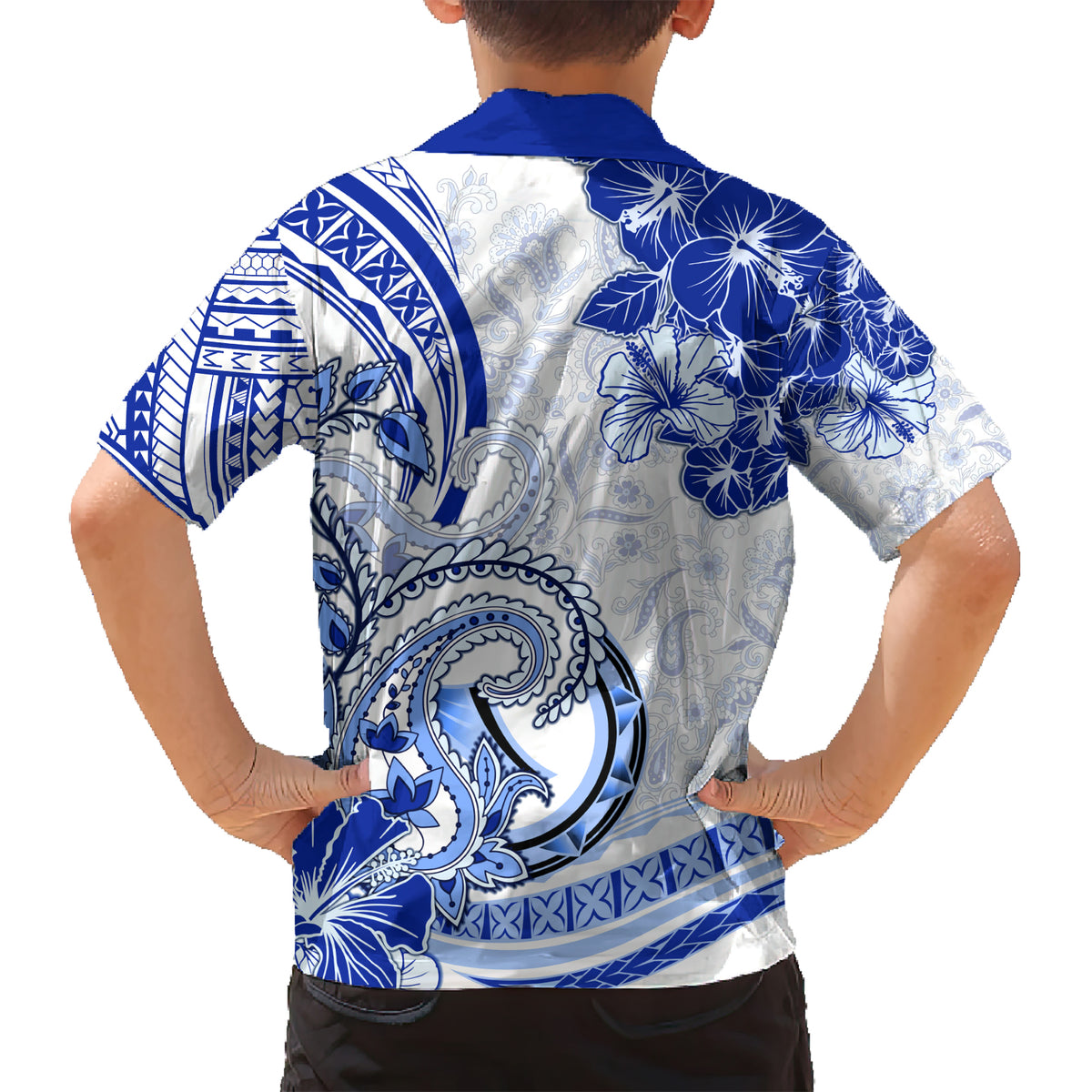 Polynesia Paisley Kid Hawaiian Shirt Mix Navy Polynesian Pattern LT05 - Polynesian Pride