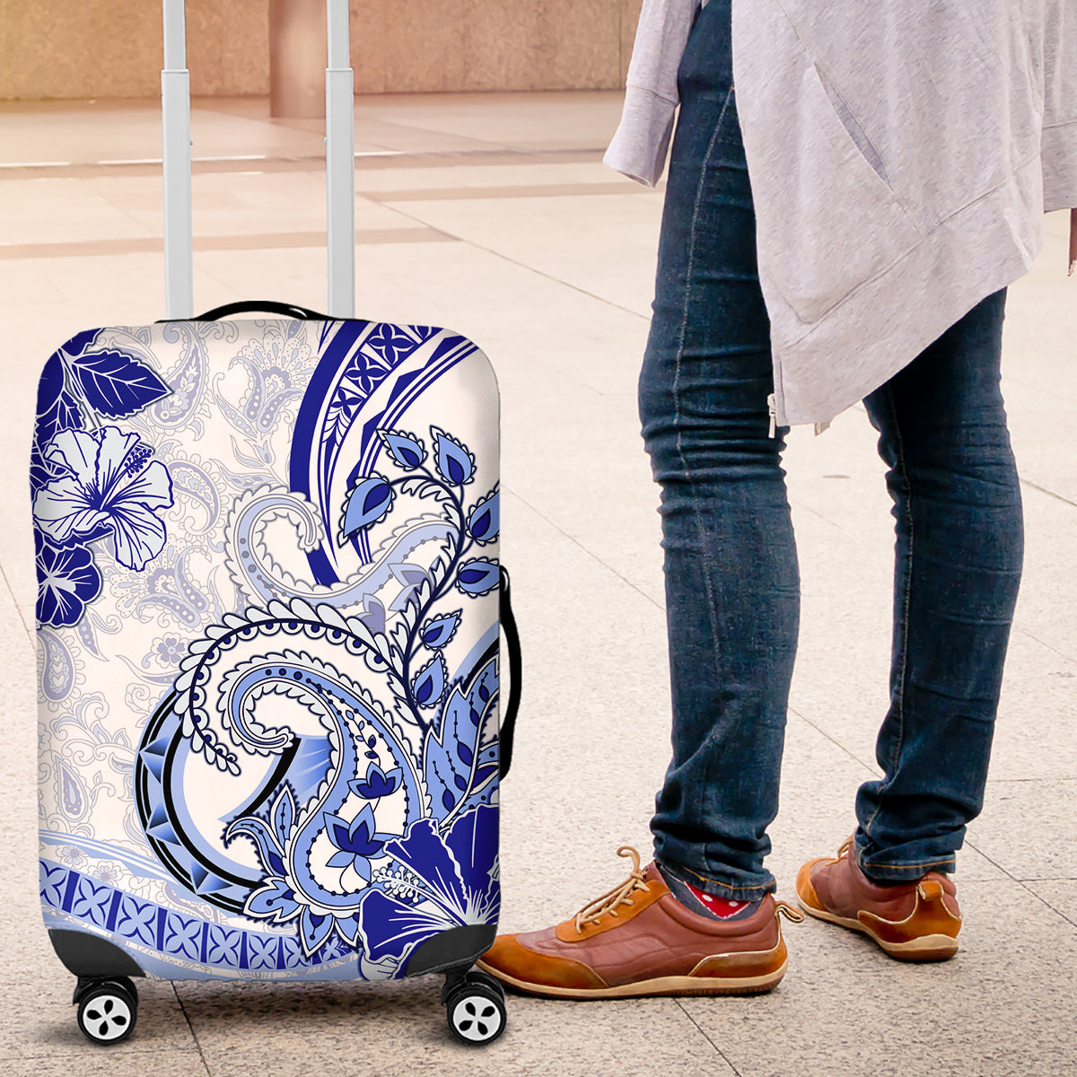 Polynesia Paisley Luggage Cover Mix Navy Polynesian Pattern