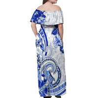 Polynesia Paisley Off Shoulder Maxi Dress Mix Navy Polynesian Pattern LT05 - Polynesian Pride