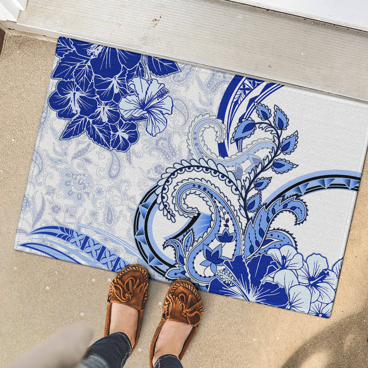 Polynesia Paisley Rubber Doormat Mix Navy Polynesian Pattern LT05 - Polynesian Pride