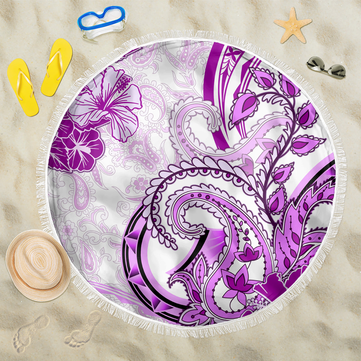 Polynesia Paisley Beach Blanket Mix Pink Polynesian Pattern LT05 One Size 150cm Pink - Polynesian Pride