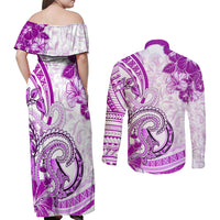Polynesia Paisley Couples Matching Off Shoulder Maxi Dress and Long Sleeve Button Shirt Mix Pink Polynesian Pattern LT05 - Polynesian Pride