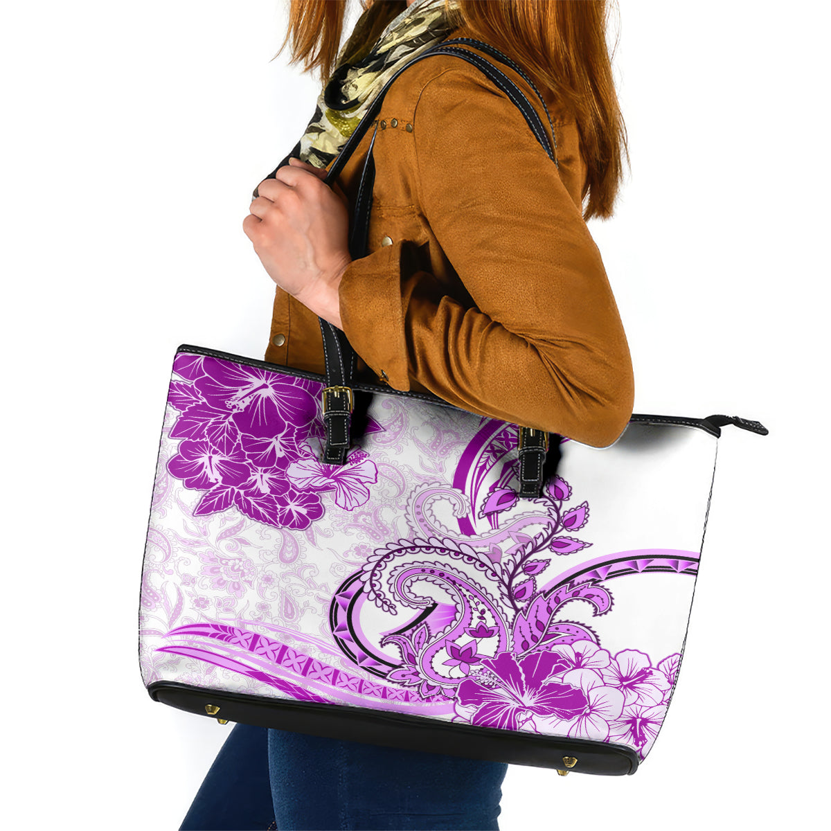 Polynesia Paisley Leather Tote Bag Mix Pink Polynesian Pattern LT05 Pink - Polynesian Pride